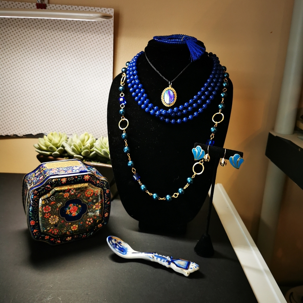 Lot of Jewelry, Trinket Dish, and Trinket ~ 8 Pieces ~ I'm Blue